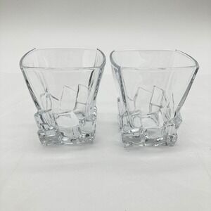 Whiskey Rocks Glasses Set of 2 Clear Ice Cube Sculpted Base Square